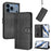 For iPhone 17 Pro Line Splicing Buckle Retro Leather Phone Case(Black)
