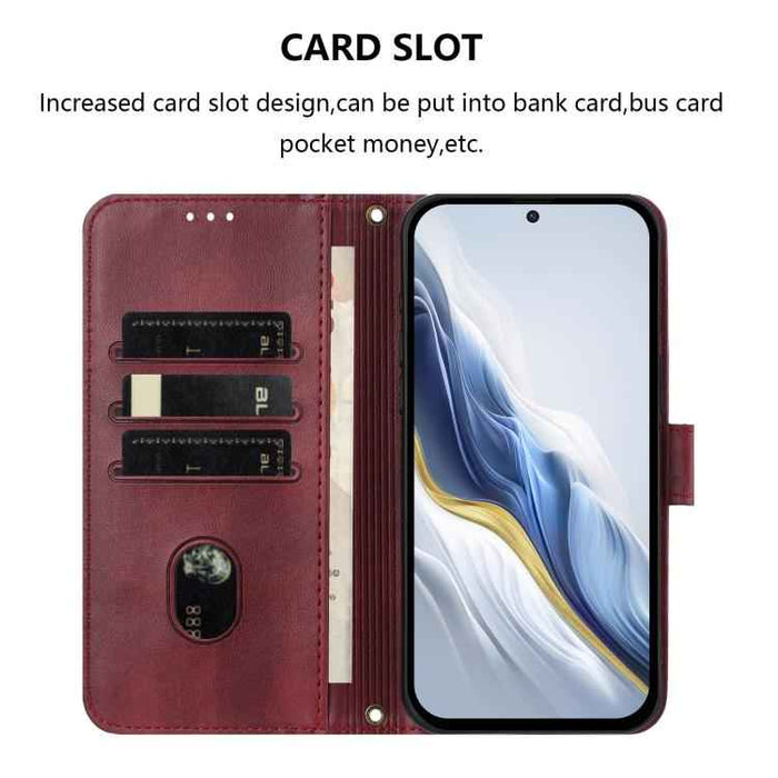 For iPhone 17 Pro Line Splicing Buckle Retro Leather Phone Case(Wine Red)