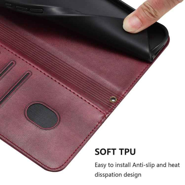 For iPhone 17 Pro Line Splicing Buckle Retro Leather Phone Case(Wine Red)