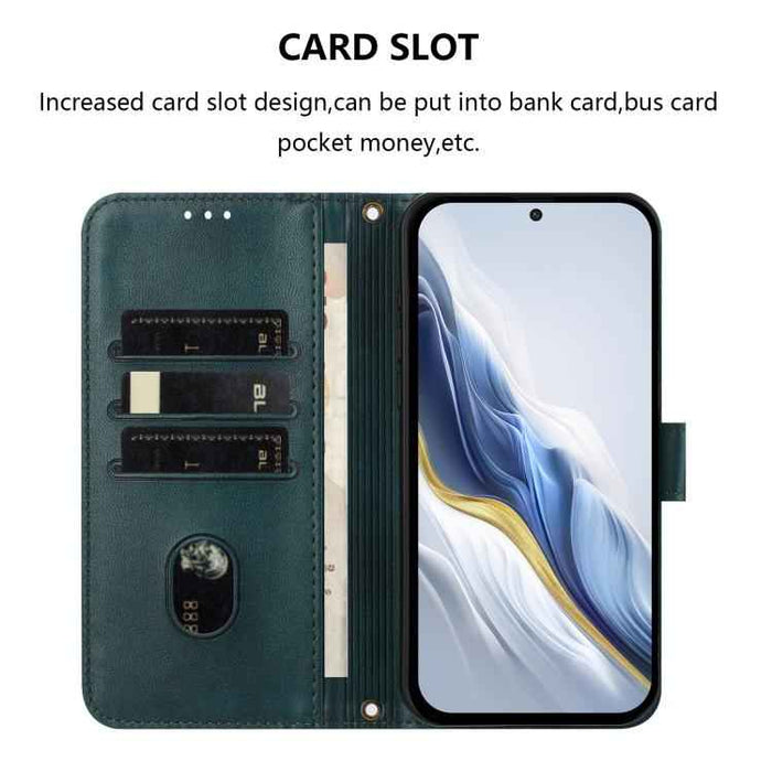 For iPhone 17 Pro Line Splicing Buckle Retro Leather Phone Case(Dark Green)