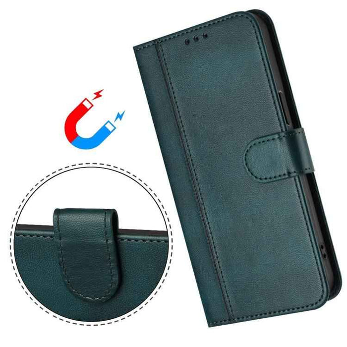 For iPhone 17 Pro Line Splicing Buckle Retro Leather Phone Case(Dark Green)
