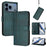 For iPhone 17 Pro Line Splicing Buckle Retro Leather Phone Case(Dark Green)