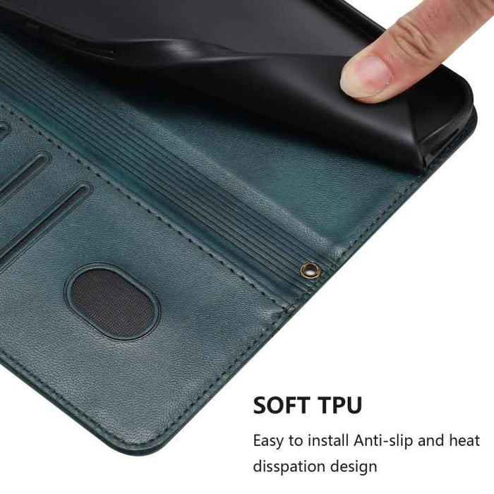 For iPhone 17 Pro Line Splicing Buckle Retro Leather Phone Case(Dark Green)