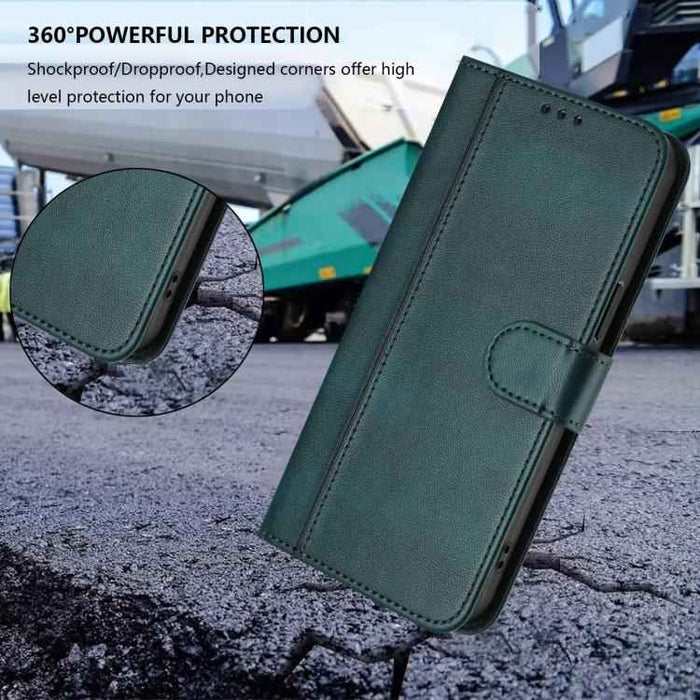 For iPhone 17 Pro Line Splicing Buckle Retro Leather Phone Case(Dark Green)