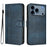 For iPhone 17 Pro Line Splicing Buckle Retro Leather Phone Case(Dark Blue)