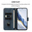 For iPhone 17 Pro Line Splicing Buckle Retro Leather Phone Case(Dark Blue)