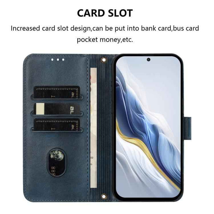 For iPhone 17 Pro Line Splicing Buckle Retro Leather Phone Case(Dark Blue)
