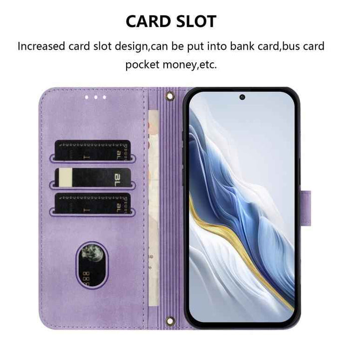 For iPhone 17 Pro Line Splicing Buckle Retro Leather Phone Case(Purple)