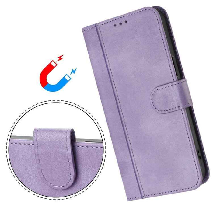 For iPhone 17 Pro Line Splicing Buckle Retro Leather Phone Case(Purple)