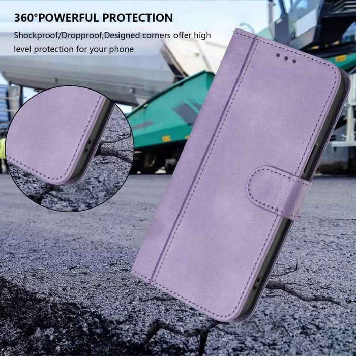 For iPhone 17 Pro Line Splicing Buckle Retro Leather Phone Case(Purple)