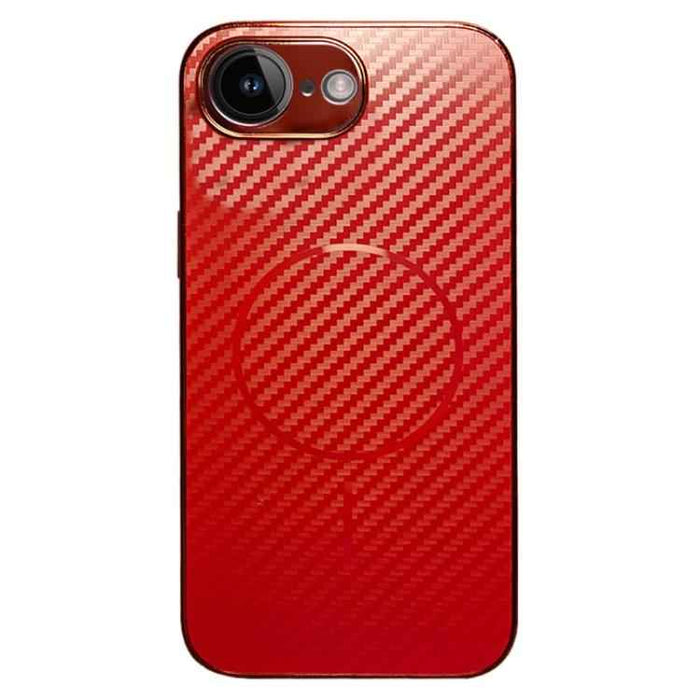 For iPhone 16e Plating Carbon Fiber MagSafe Full Coverage Phone Case(Red)