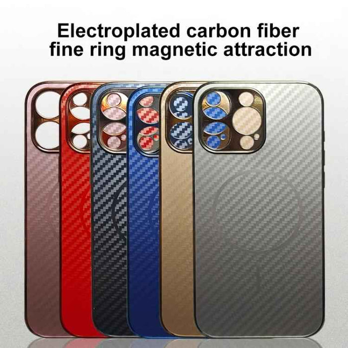 For iPhone 16e Plating Carbon Fiber MagSafe Full Coverage Phone Case(Gold)