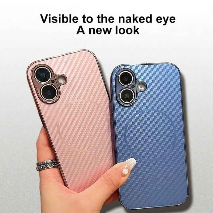 For iPhone 16e Plating Carbon Fiber MagSafe Full Coverage Phone Case(Blue)