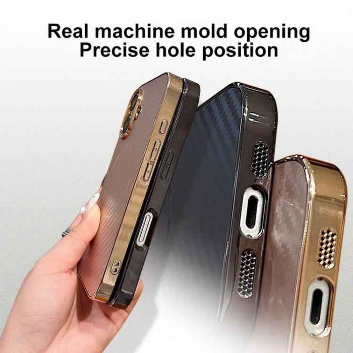 For iPhone 16e Plating Carbon Fiber MagSafe Full Coverage Phone Case(Black)