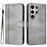 For Samsung Galaxy S25 Ultra 5G Line Splicing Buckle Retro Leather Phone Case(Grey)