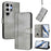 For Samsung Galaxy S25 Ultra 5G Line Splicing Buckle Retro Leather Phone Case(Grey)