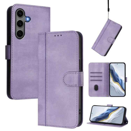 For Samsung Galaxy S25 / S24 5G Line Splicing Buckle Retro Leather Phone Case(Purple)