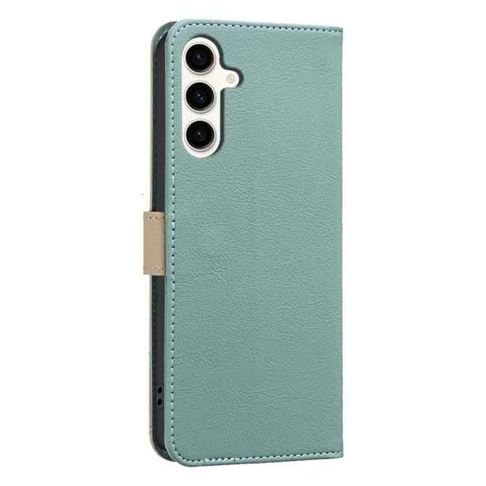 For Samsung Galaxy S25 / S24 5G Splicing Color Hollow Flower Pattern RFID Leather Phone Case(Green)