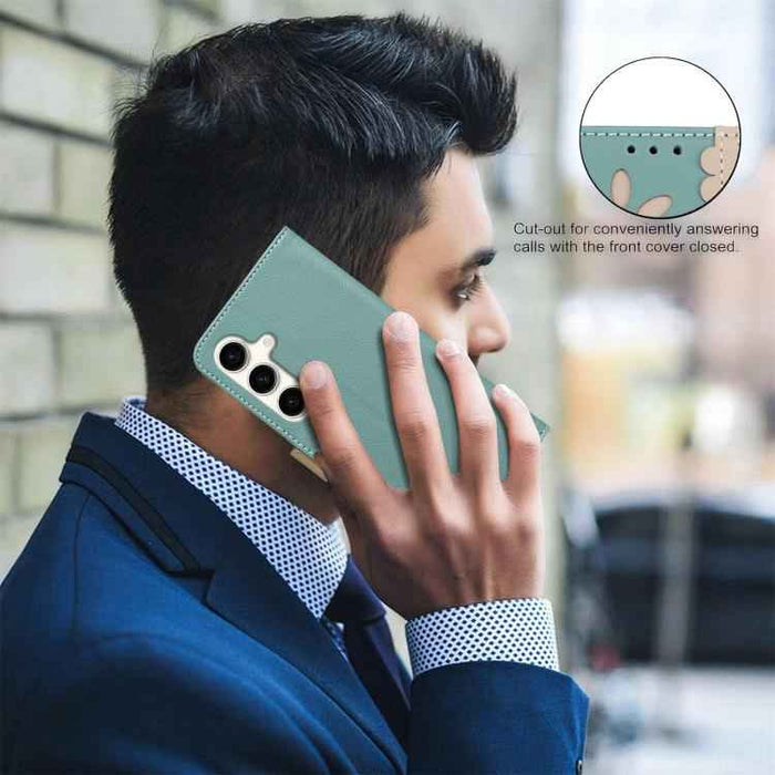 For Samsung Galaxy S25 / S24 5G Splicing Color Hollow Flower Pattern RFID Leather Phone Case(Green)