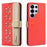 For Samsung Galaxy S25 Ultra 5G Splicing Color Hollow Flower Pattern RFID Leather Phone Case(Red)
