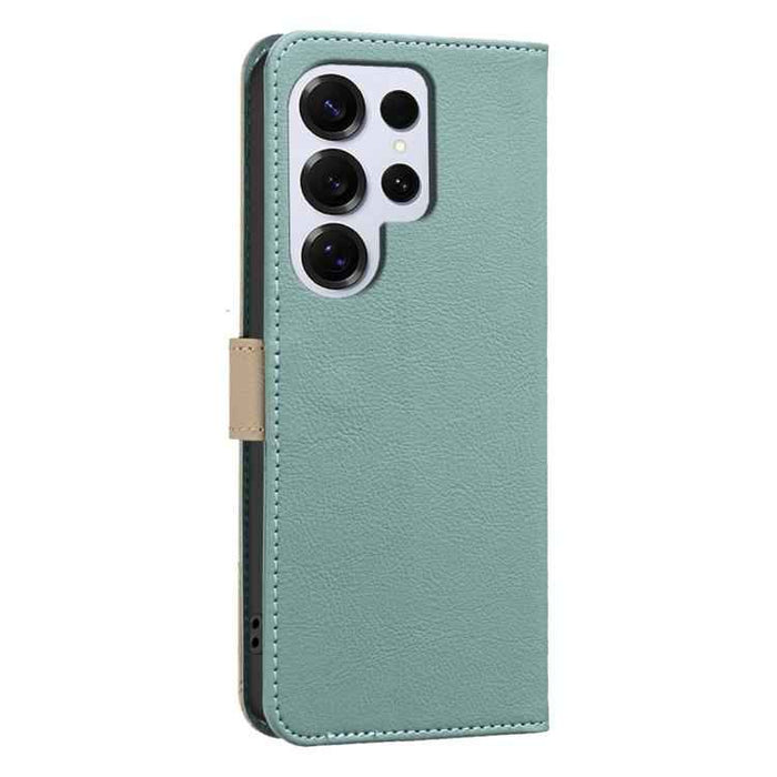 For Samsung Galaxy S25 Ultra 5G Splicing Color Hollow Flower Pattern RFID Leather Phone Case(Green)