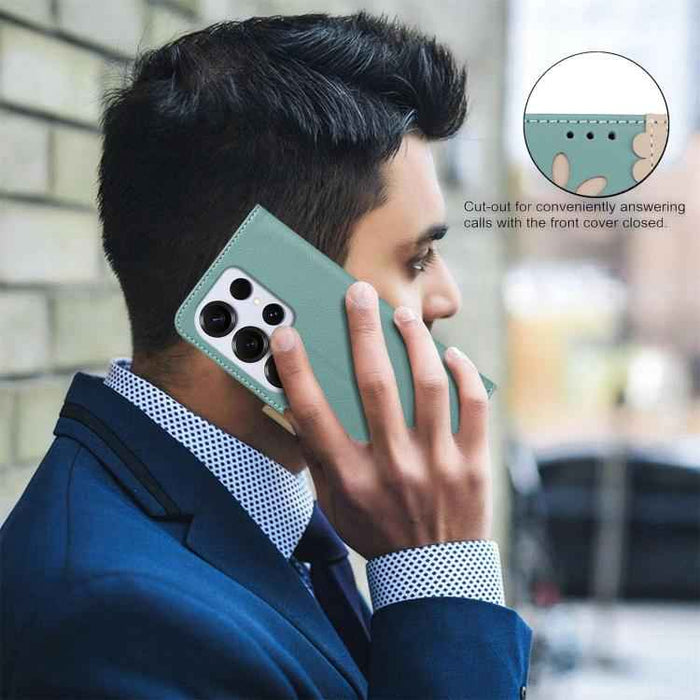 For Samsung Galaxy S25 Ultra 5G Splicing Color Hollow Flower Pattern RFID Leather Phone Case(Green)