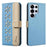 For Samsung Galaxy S25 Ultra 5G Splicing Color Hollow Flower Pattern RFID Leather Phone Case(Baby Blue)