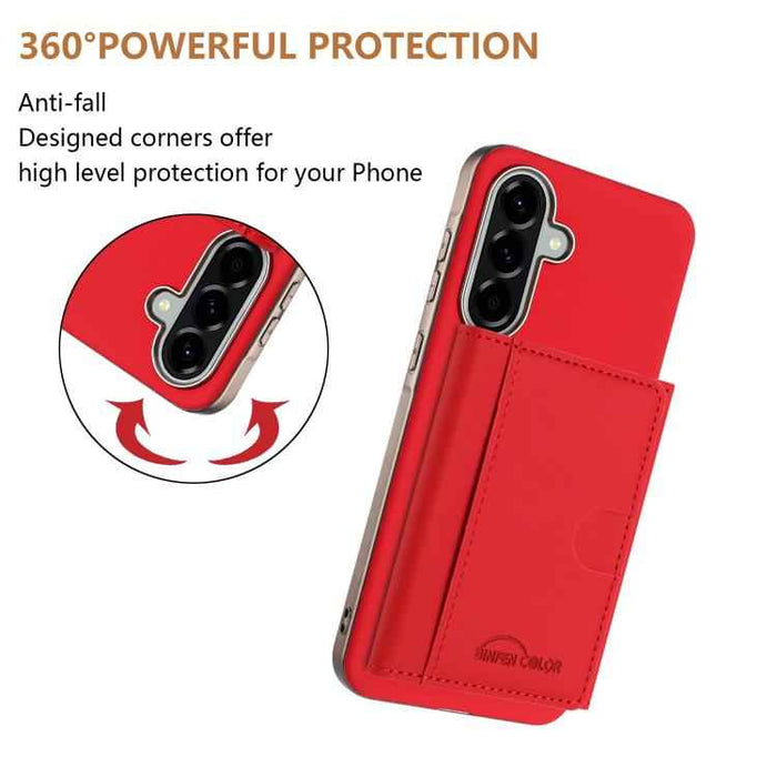 For Samsung Galaxy S25 5G Solid Color Horizontal Magnetic Card Bag RFID MagSafe Phone Case(Red)