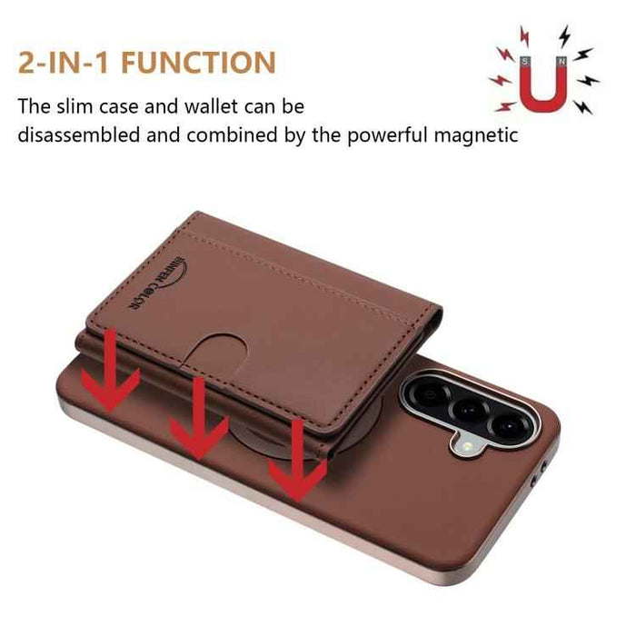 For Samsung Galaxy S25 5G Solid Color Horizontal Magnetic Card Bag RFID MagSafe Phone Case(Brown)