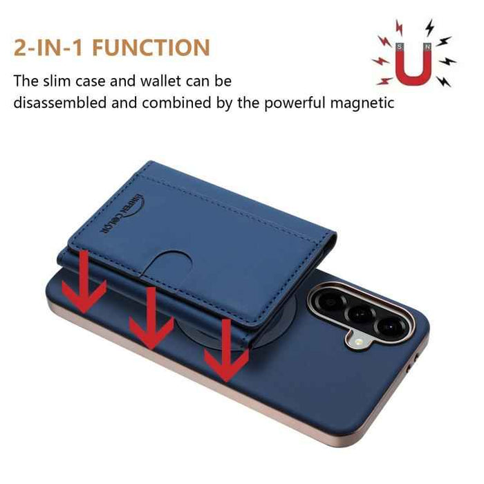 For Samsung Galaxy S25 5G Solid Color Horizontal Magnetic Card Bag RFID MagSafe Phone Case(Dark Blue)