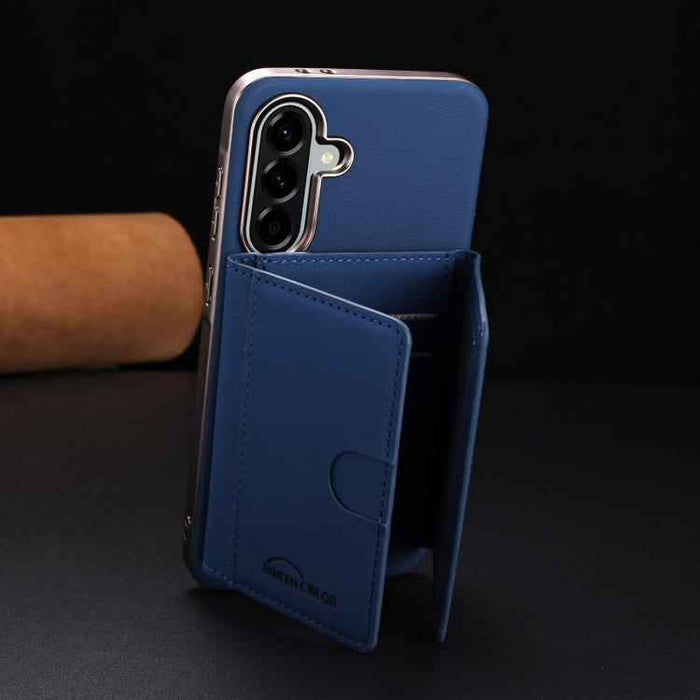 For Samsung Galaxy S25 5G Solid Color Horizontal Magnetic Card Bag RFID MagSafe Phone Case(Dark Blue)