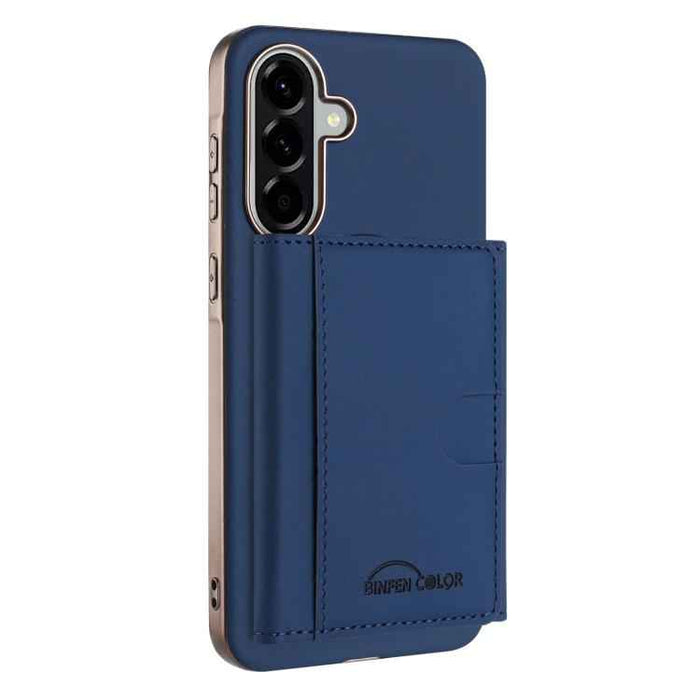 For Samsung Galaxy S25 5G Solid Color Horizontal Magnetic Card Bag RFID MagSafe Phone Case(Dark Blue)
