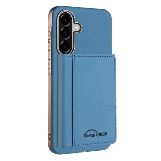 For Samsung Galaxy S25 5G Solid Color Horizontal Magnetic Card Bag RFID MagSafe Phone Case(Baby Blue)