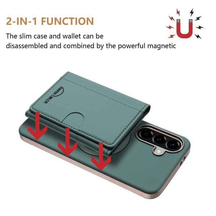For Samsung Galaxy S25 5G Solid Color Horizontal Magnetic Card Bag RFID MagSafe Phone Case(Green)