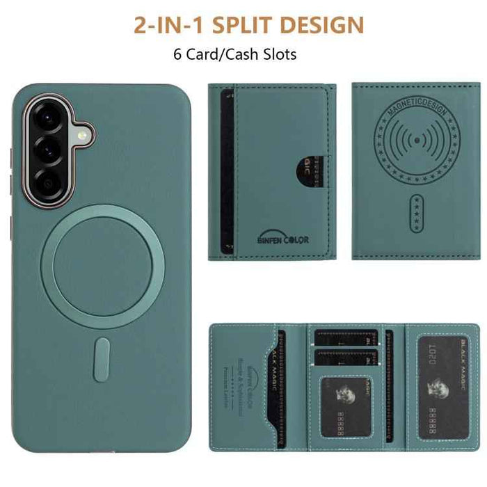 For Samsung Galaxy S25 5G Solid Color Horizontal Magnetic Card Bag RFID MagSafe Phone Case(Green)