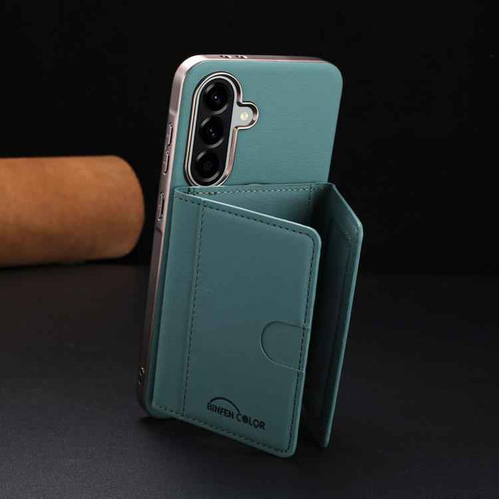 For Samsung Galaxy S25 5G Solid Color Horizontal Magnetic Card Bag RFID MagSafe Phone Case(Green)