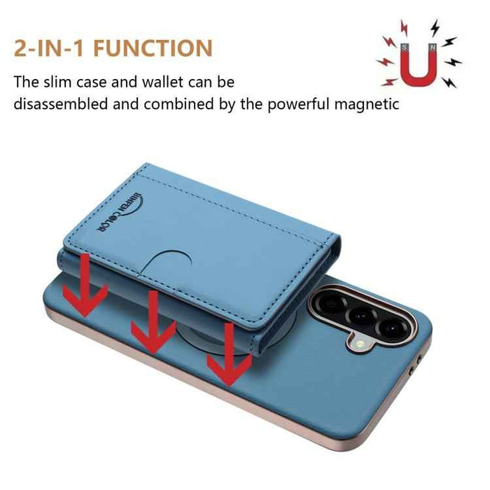 For Samsung Galaxy S25+ 5G Solid Color Horizontal Magnetic Card Bag RFID MagSafe Phone Case(Baby Blue)