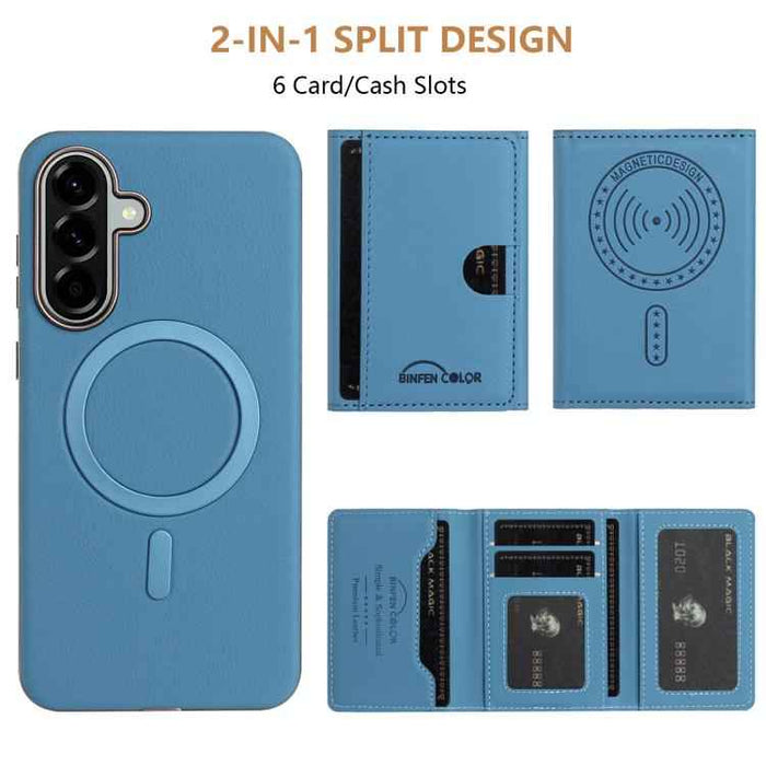 For Samsung Galaxy S25+ 5G Solid Color Horizontal Magnetic Card Bag RFID MagSafe Phone Case(Baby Blue)