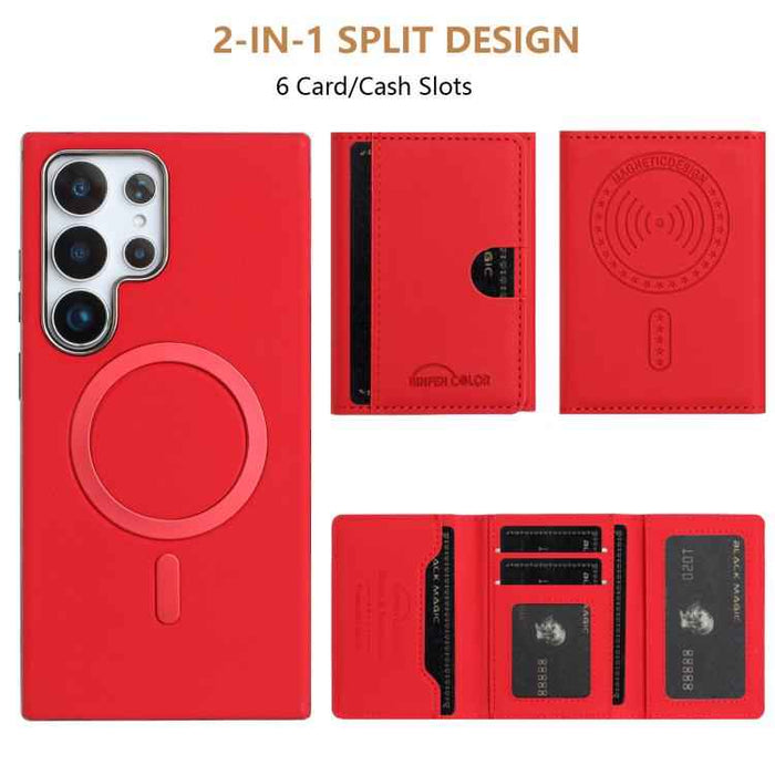 For Samsung Galaxy S25 Ultra 5G Solid Color Horizontal Magnetic Card Bag RFID MagSafe Phone Case(Red)