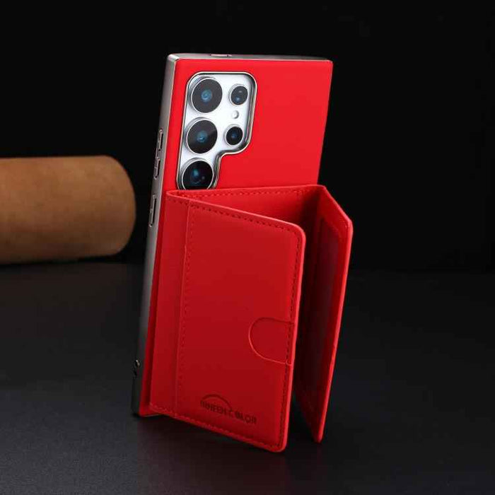 For Samsung Galaxy S25 Ultra 5G Solid Color Horizontal Magnetic Card Bag RFID MagSafe Phone Case(Red)