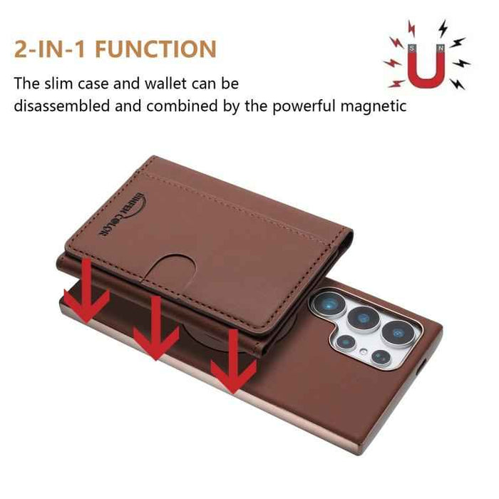 For Samsung Galaxy S25 Ultra 5G Solid Color Horizontal Magnetic Card Bag RFID MagSafe Phone Case(Brown)