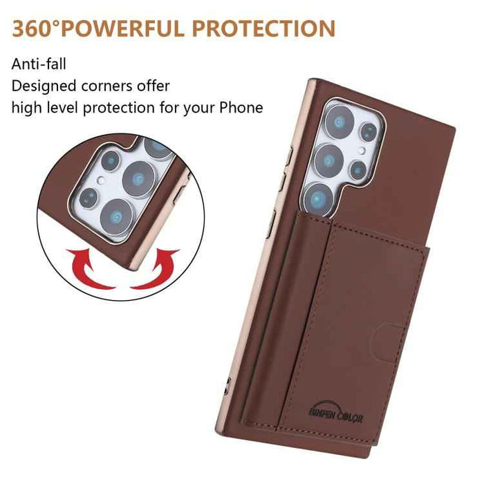 For Samsung Galaxy S25 Ultra 5G Solid Color Horizontal Magnetic Card Bag RFID MagSafe Phone Case(Brown)