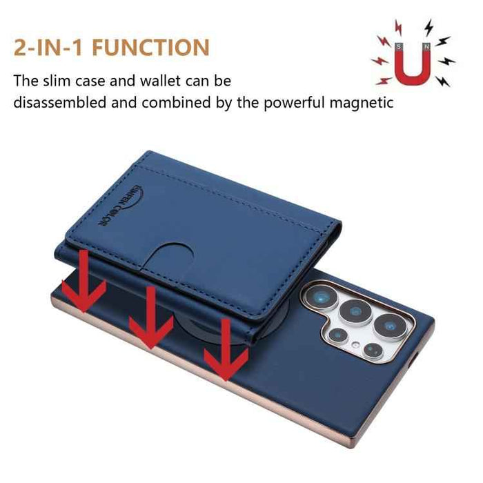 For Samsung Galaxy S25 Ultra 5G Solid Color Horizontal Magnetic Card Bag RFID MagSafe Phone Case(Dark Blue)