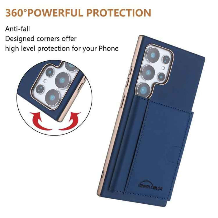For Samsung Galaxy S25 Ultra 5G Solid Color Horizontal Magnetic Card Bag RFID MagSafe Phone Case(Dark Blue)