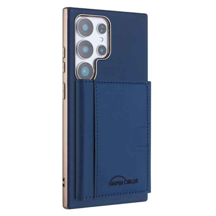 For Samsung Galaxy S25 Ultra 5G Solid Color Horizontal Magnetic Card Bag RFID MagSafe Phone Case(Dark Blue)