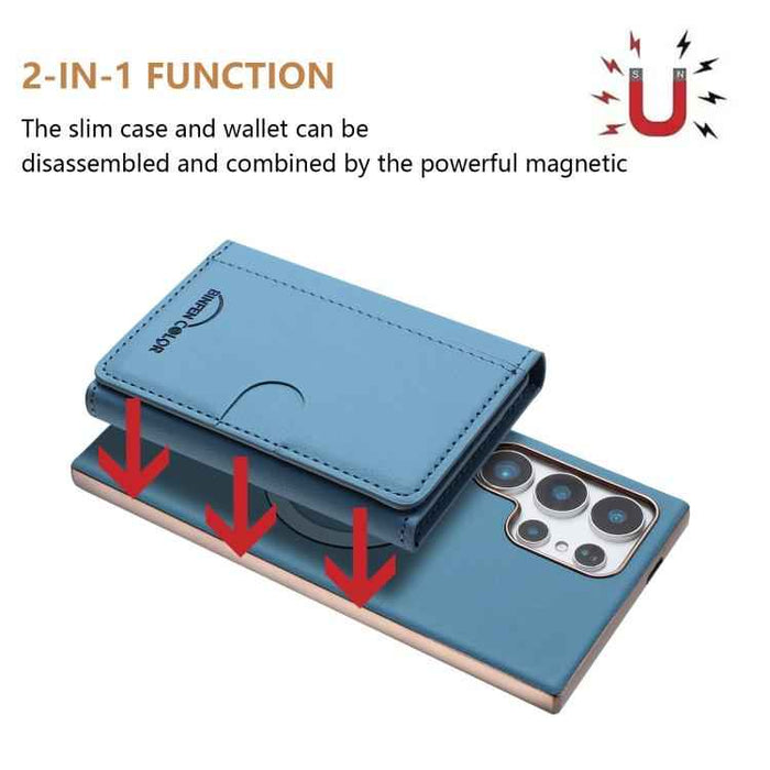 For Samsung Galaxy S25 Ultra 5G Solid Color Horizontal Magnetic Card Bag RFID MagSafe Phone Case(Baby Blue)