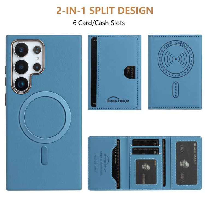 For Samsung Galaxy S25 Ultra 5G Solid Color Horizontal Magnetic Card Bag RFID MagSafe Phone Case(Baby Blue)