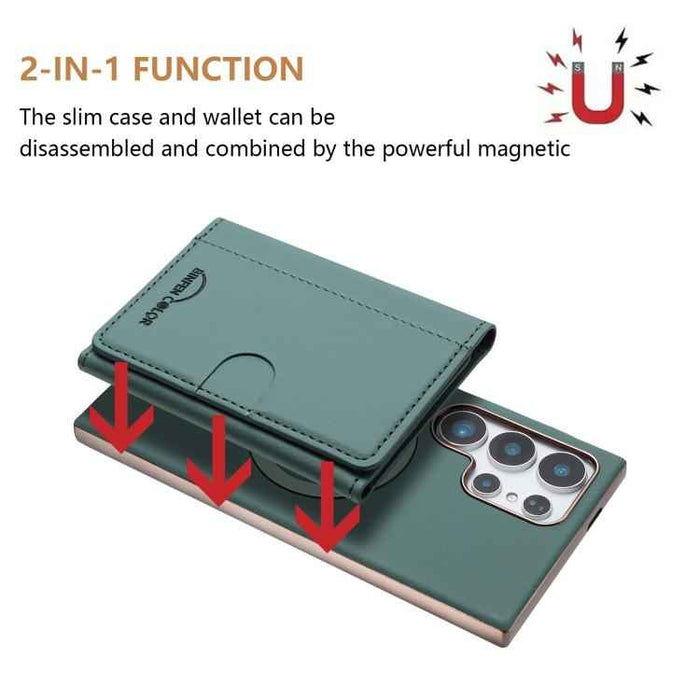 For Samsung Galaxy S25 Ultra 5G Solid Color Horizontal Magnetic Card Bag RFID MagSafe Phone Case(Green)