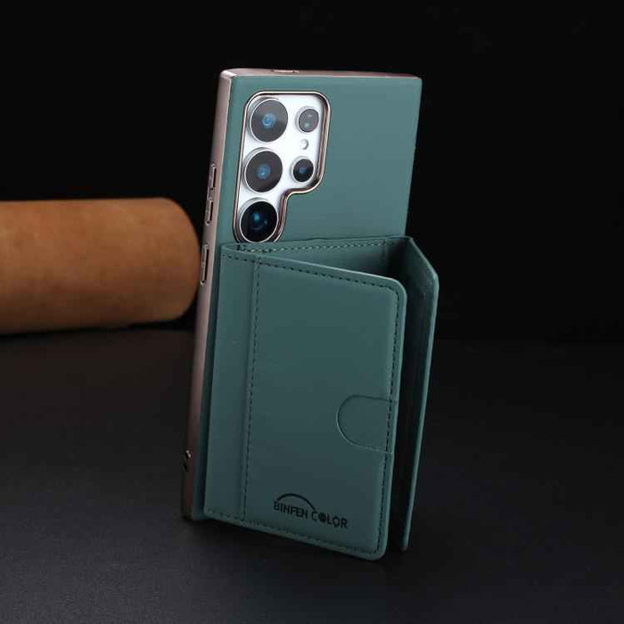 For Samsung Galaxy S25 Ultra 5G Solid Color Horizontal Magnetic Card Bag RFID MagSafe Phone Case(Green)