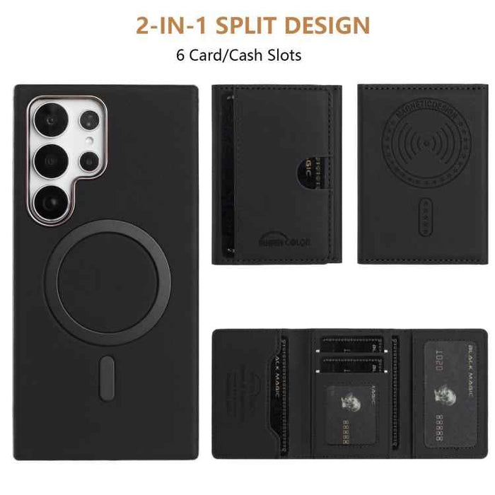 For Samsung Galaxy S25 Ultra 5G Solid Color Horizontal Magnetic Card Bag RFID MagSafe Phone Case(Black)